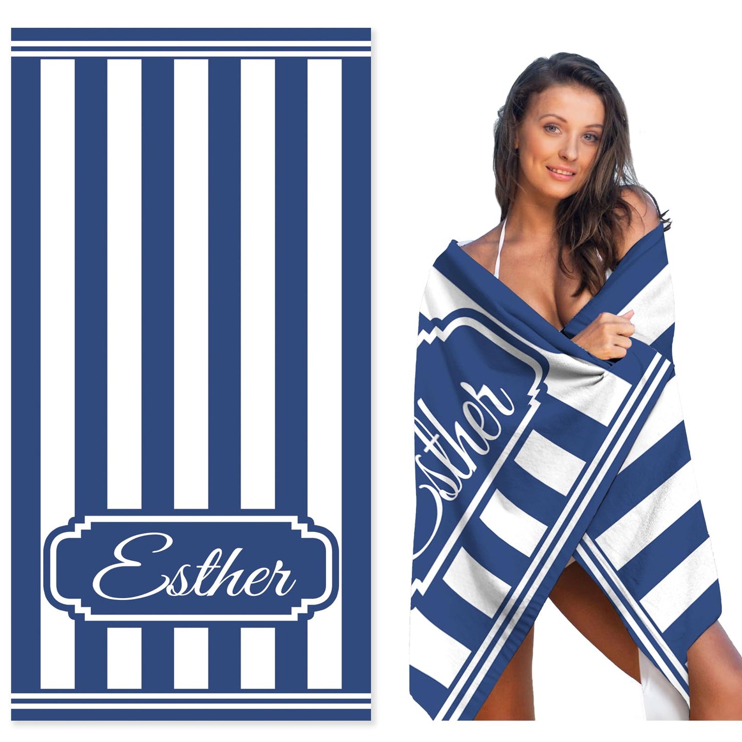 Personalized Beach Towels with Name Microfiber Custom Beach Towels Graduated Gifts for Students, Sand Free Quick Dry Beach Towel for Women Lightweight Beach Towel for Adults 30x60 Inch-Navy Blue