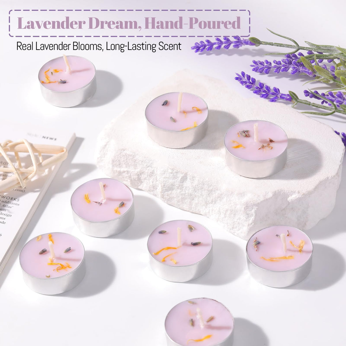 15 Pcs Lavender Scented Tealight Candles, Purple Tea Lights Candles