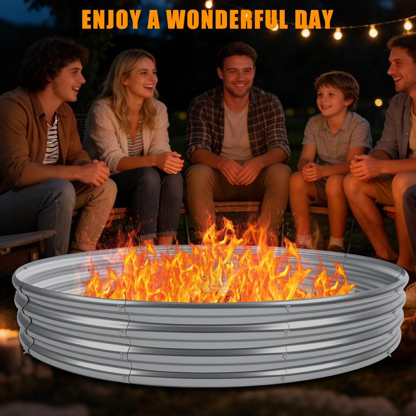 Heavy Duty 48 Inch Fire Pit Ring - 0.8mm Thick Galvanized Steel, Rust Resistant, Tool-Free Assembly, Large Outdoor Fire Pit for Camping, Backyard, Patio, Garden, Also Use as Planter