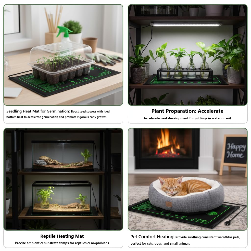 4 Pack Seedling Heat Mat for Plants Seed Starting, Waterproof 10"x 20" Warming Mat Plant Heating Pad for Seed Germination, Indoor Growing, Hydroponic, Greenhouse