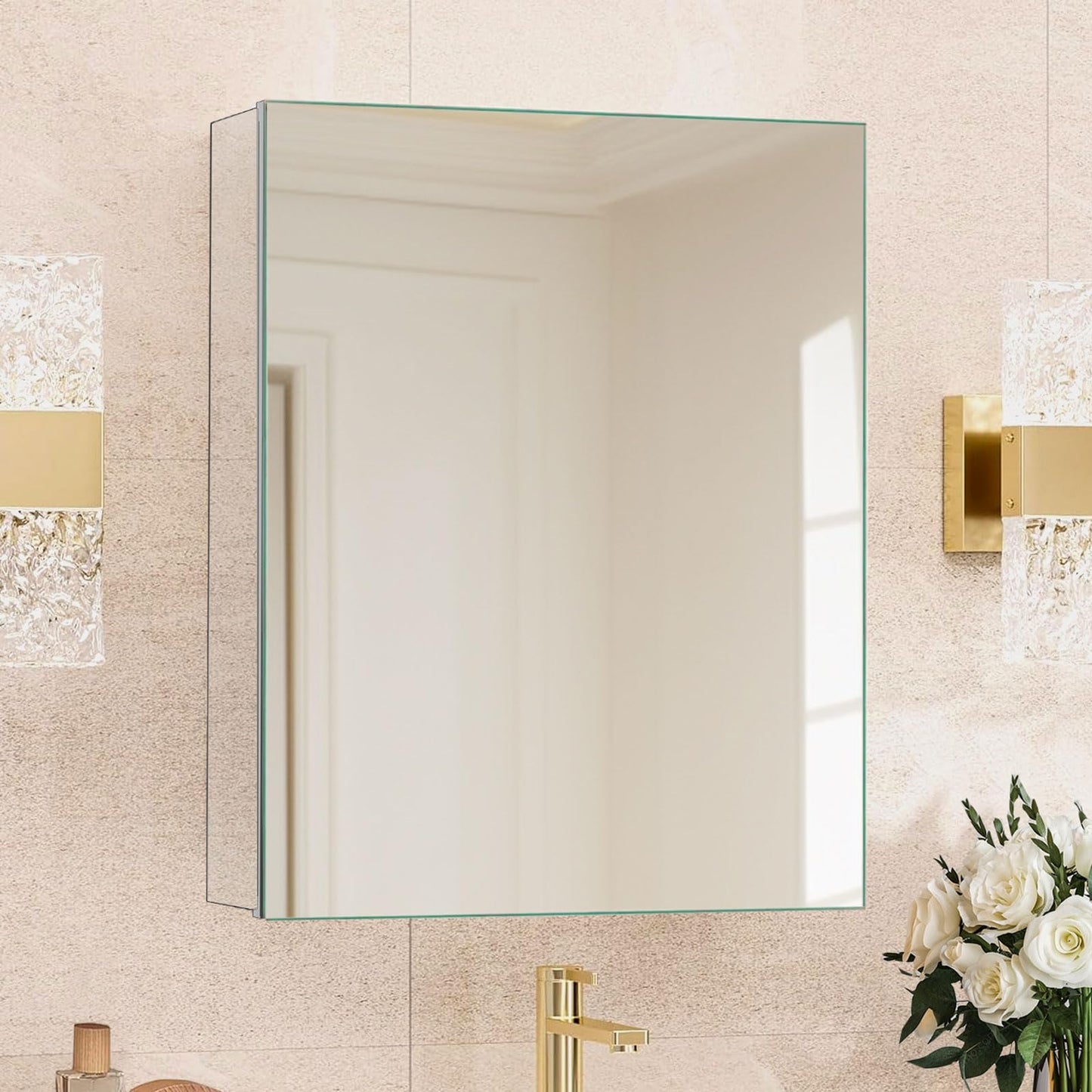 HABIUBIU 20 x 26 in Medicine Cabinet Mirror,Bathroom Mirror Cabinet with Adjustable Shelves,Aluminum Silver Medicine Cabinets for Bathroom,Recessed or Wall Mounted Medicine Cabinets（Assembly Required