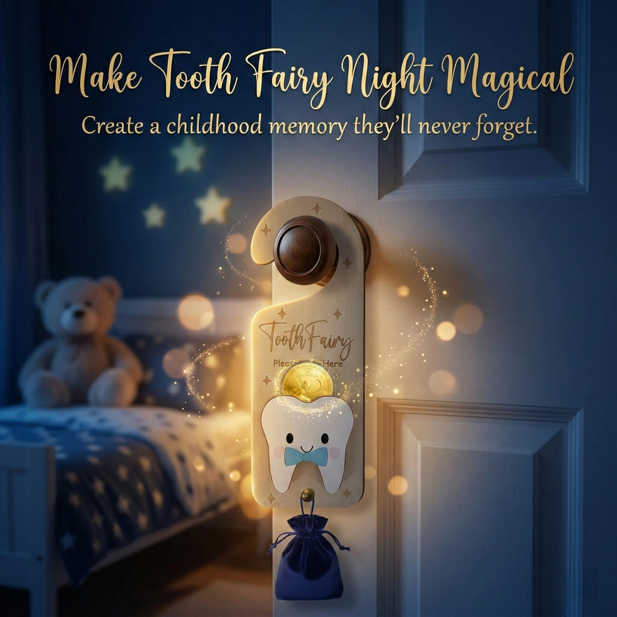 Tooth Fairy Door Hanger, Lost Tooth & Coin Holder Kit for Kids Gifts - Blue