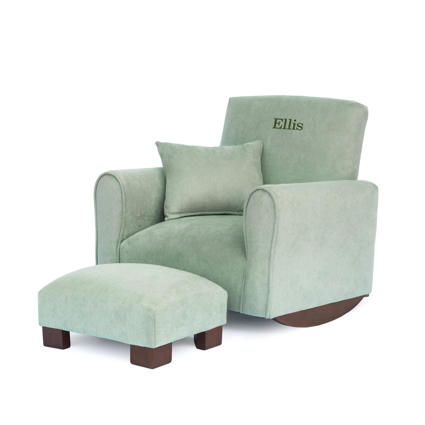 Toddler Personalized Armchair, Kids Upholstered Rocking Chair with Personalization, Toddler Chair with Personalized Name, Comfy Child Armchair, (Seafoam Green Suede, Rockers)