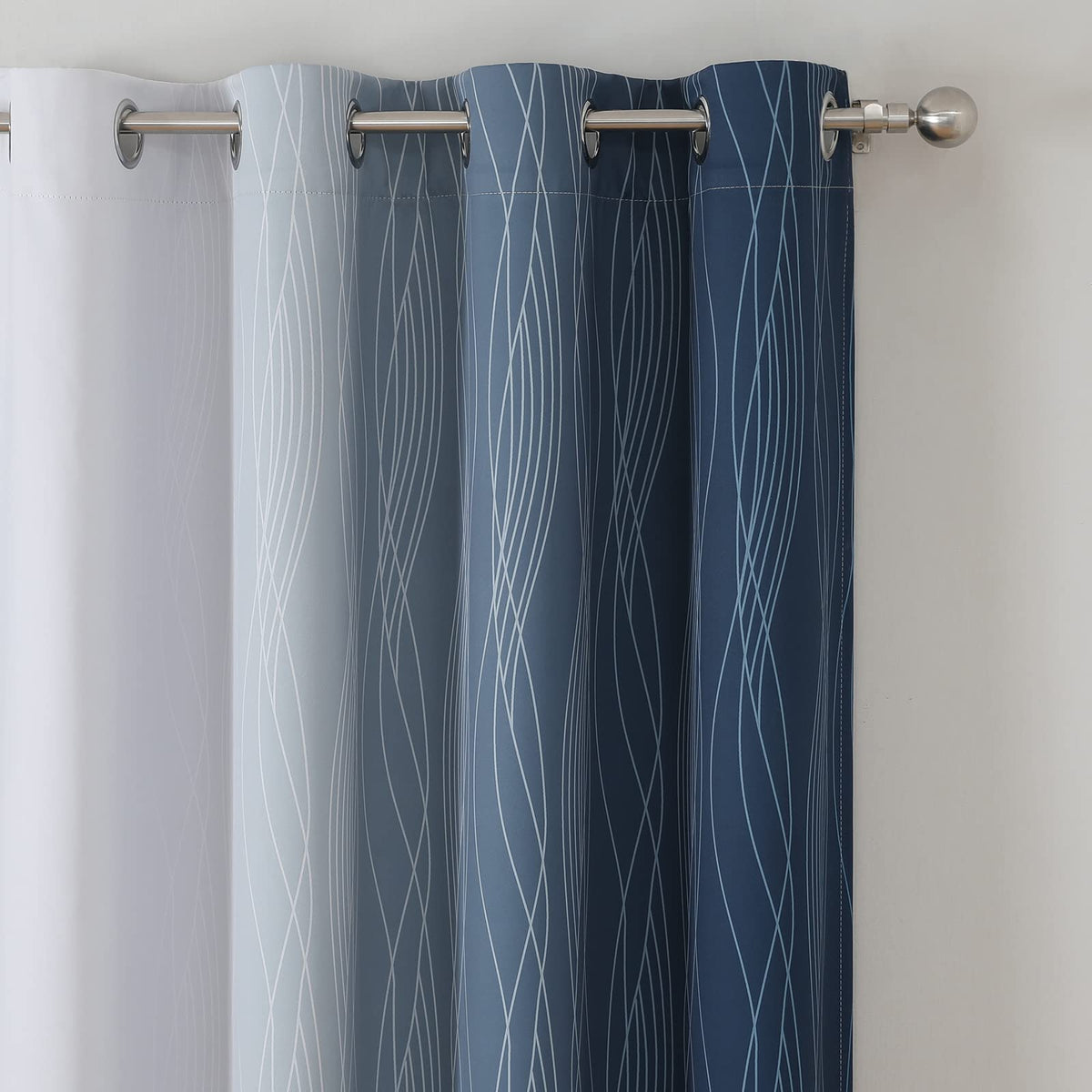 Navy Blue and Greyish White Blackout Curtains for Living Room 84 Inch Long