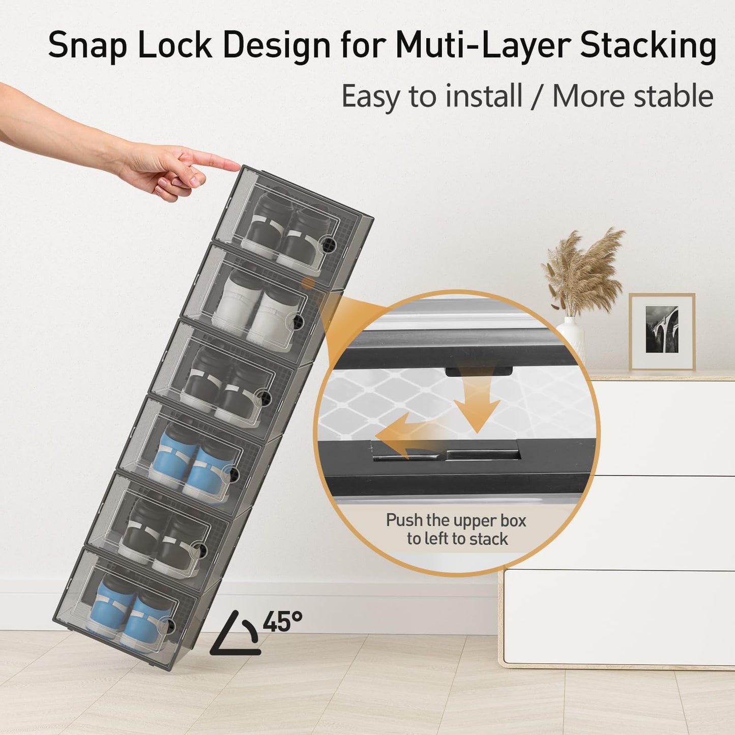 Kuject X-Large Shoe Storage Boxes with Activated Charcoal Packs for Closet