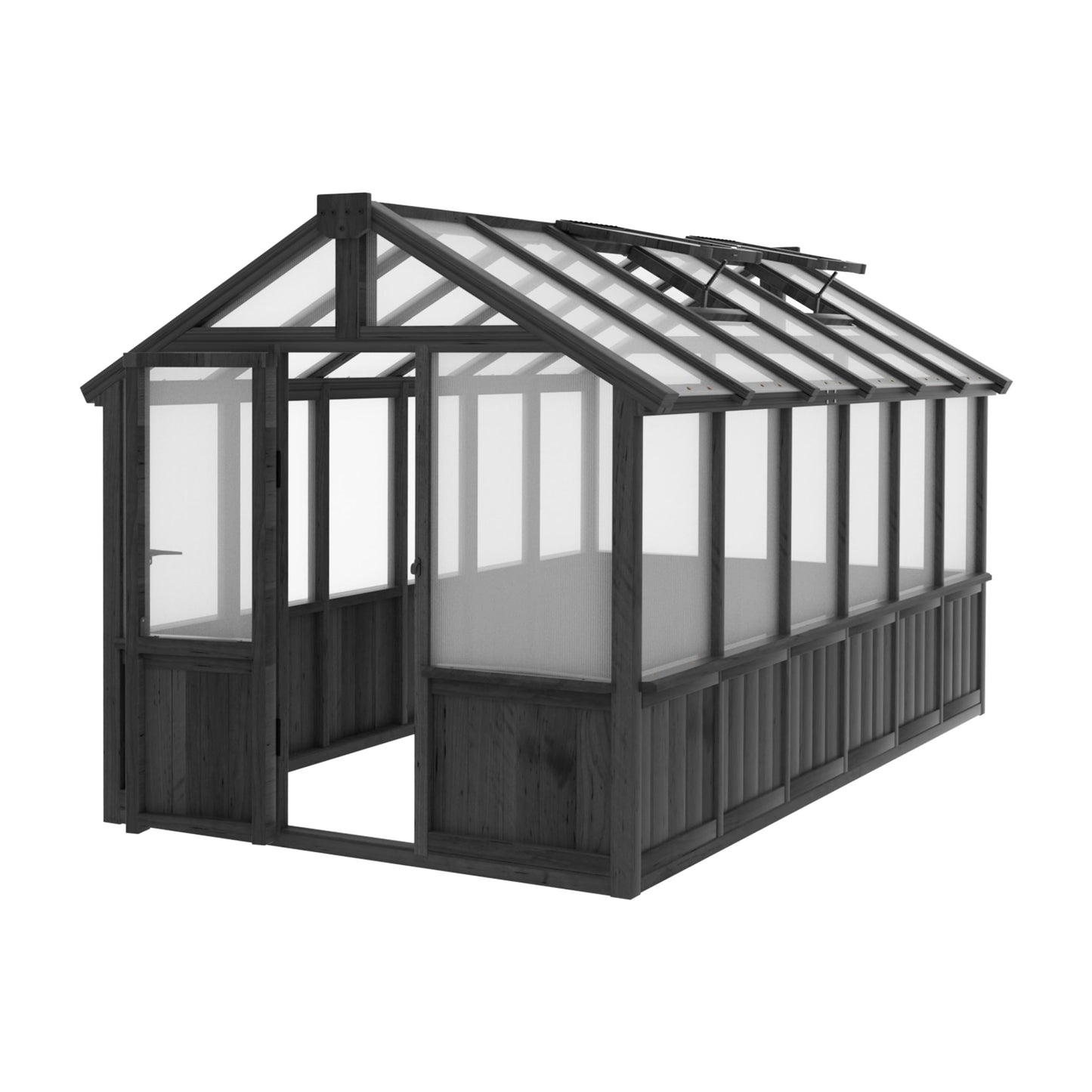 Yardenaler 6x12 FT Greenhouse Kit for Outdoor, Thickened Polycarbonate Panel Wooden Walk-in Green House with Lockable Door and Adjustable Roof Vent, Backyard Garden, Black
