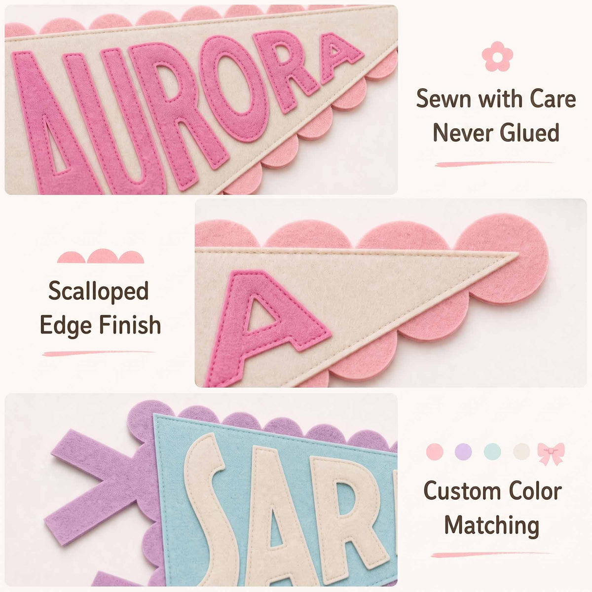Custom Felt Name Pennant, Design Your Own Color and Font, Personalized Nursery Wall Banner