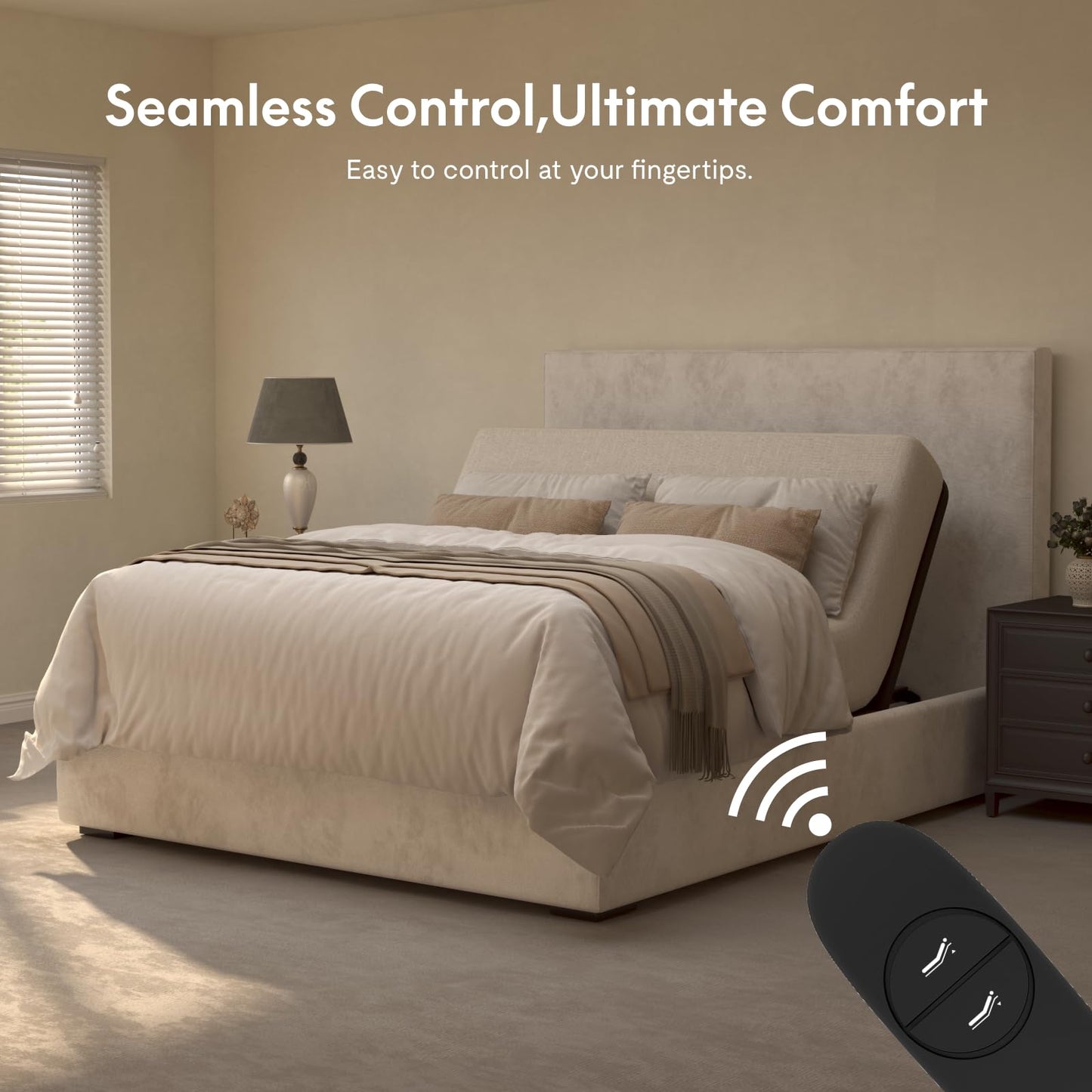 FLEXISPOT Adjustable Bed Frame Base Queen Size,Segmented Design,Easy Assemble,Oxford Fabric Bedspread,Wired Remote,Whisper Quiet Durable Motor,Mattress Holder, No Box Spring.