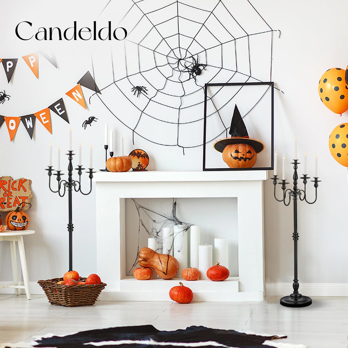 Candeldo 48 Inches Black Floor Candelabra Halloween Decorations Set of 2