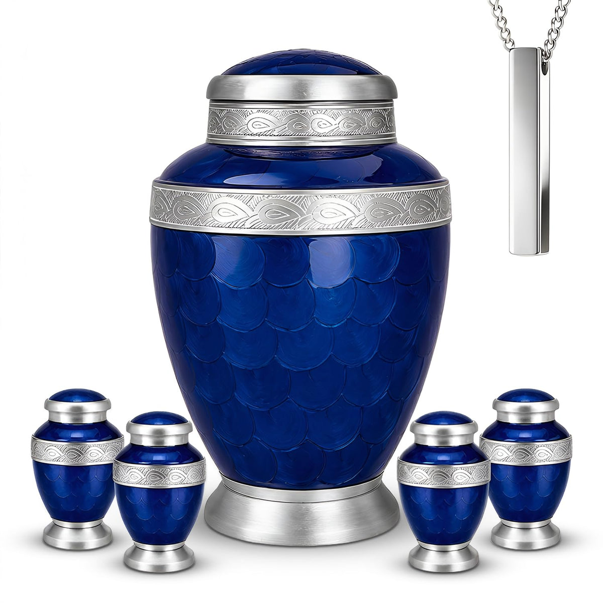 Silver & Blue Cremation Urns for Human Ashes Adult Burial Urn Set of 6
