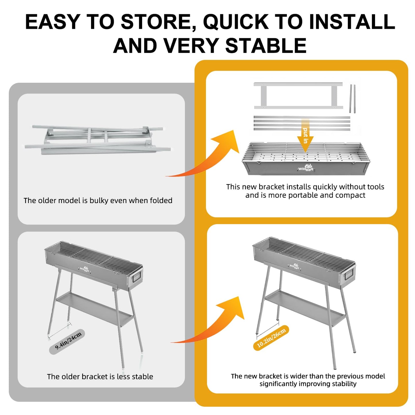 WILLBBQ Charcoal Grill Tailgate Parties, Patio, Beach Barbecues, Backyard Gatherings,Alloy Steel BBQ Barbecue Outdoor Grilling with Durable Support Frame and Dual Adjustable Vents (31.6x7.1x5.1 inch)