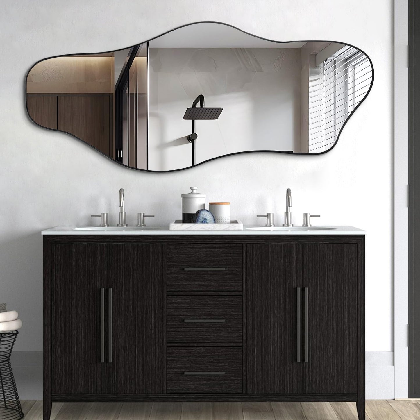DAOYIJIAJU Large Irregular Mirror, 54.5"x24" Asymmetrical Tempered Glass Mirror, Modern Organic Shaped Wall Mirrors for Entryway Bedroom Living Room Bathroom, Horizontal or Vertical Hanging