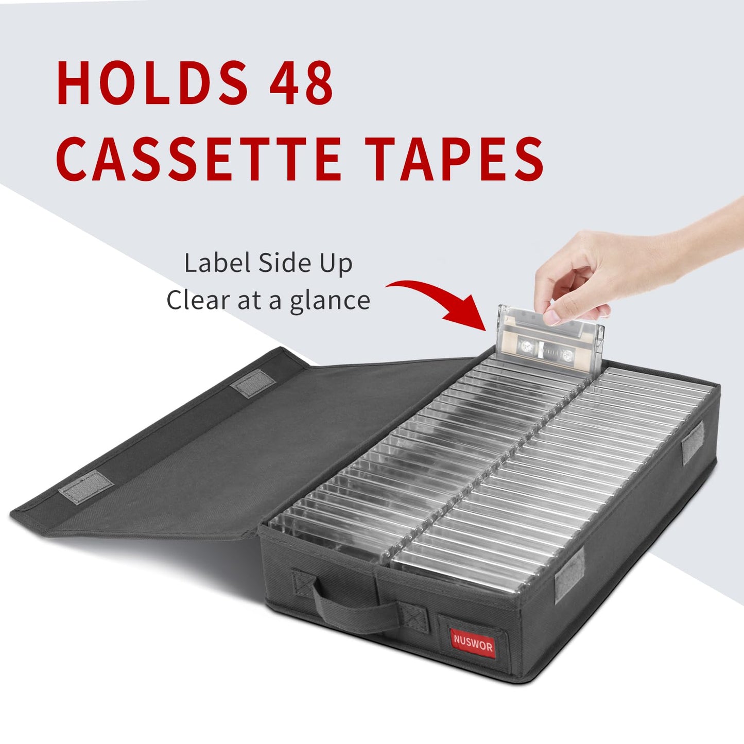 NUSWOR Stackable Cassette Tape Storage Box - Dust-proof Cassette Racks with Lid - Audio Cassette Holder Pack of 3- Holds 144 Cassette Cases - 16.34 x 9.25 x 3.4 Inches – Grey