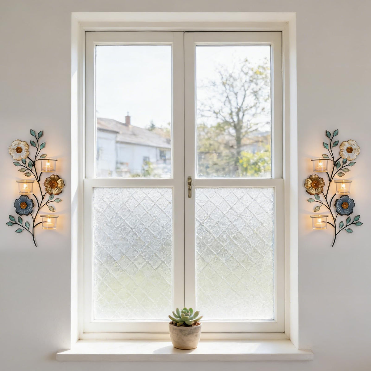 Sziqiqi Candle Sconces Wall Decor: Wall Candle Holder with 6 Tealight Glass