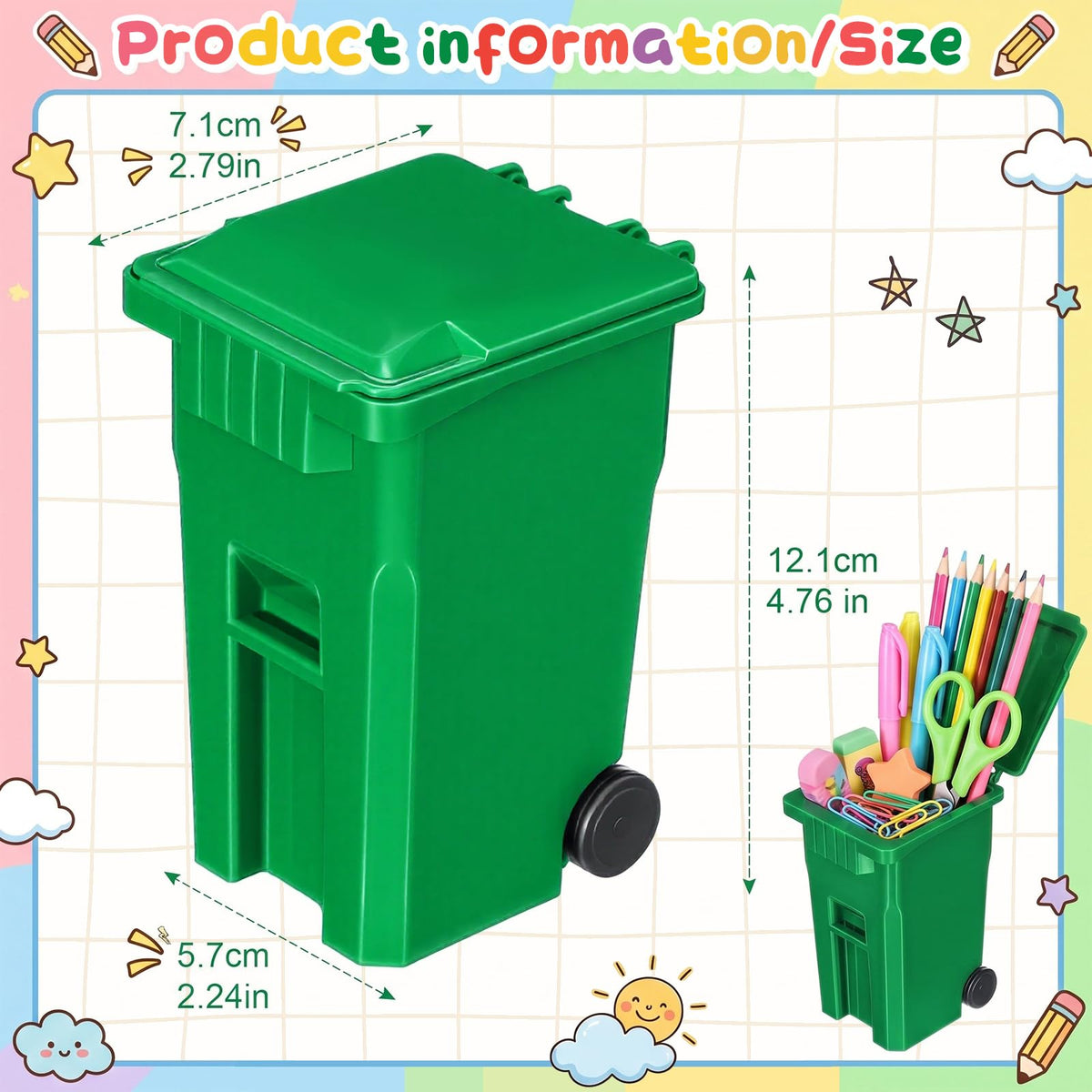 Teyva Daily 8 Pcs Green Mini Trash Cans Desk Garbage Truck Party Favor