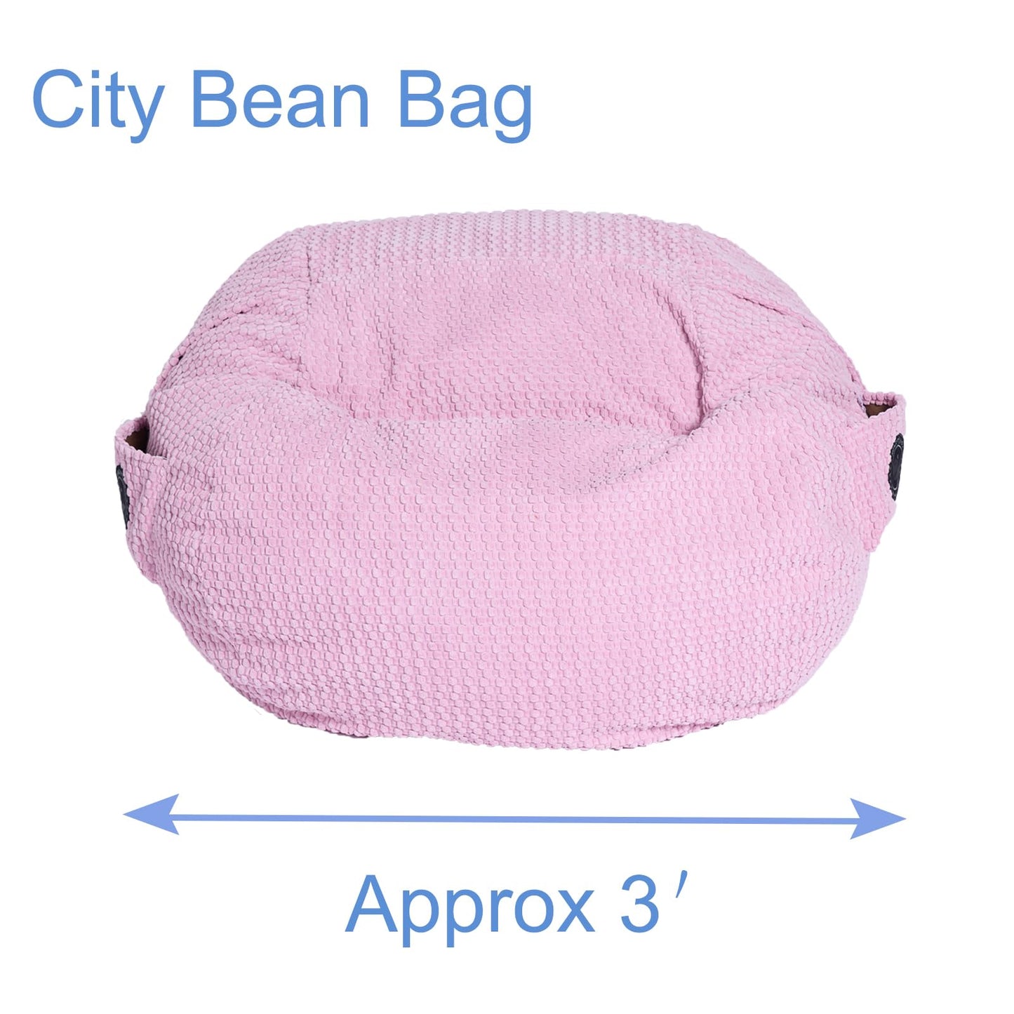 MinComfyWo City Beanbag Junior Round Bean Bag Chair – Cozy Bean Bags Lounge for Kids & Small Adults, Premium Durable Fabric, Perfect for Bedroom or Playroom-Cover-Popcorn-Pink
