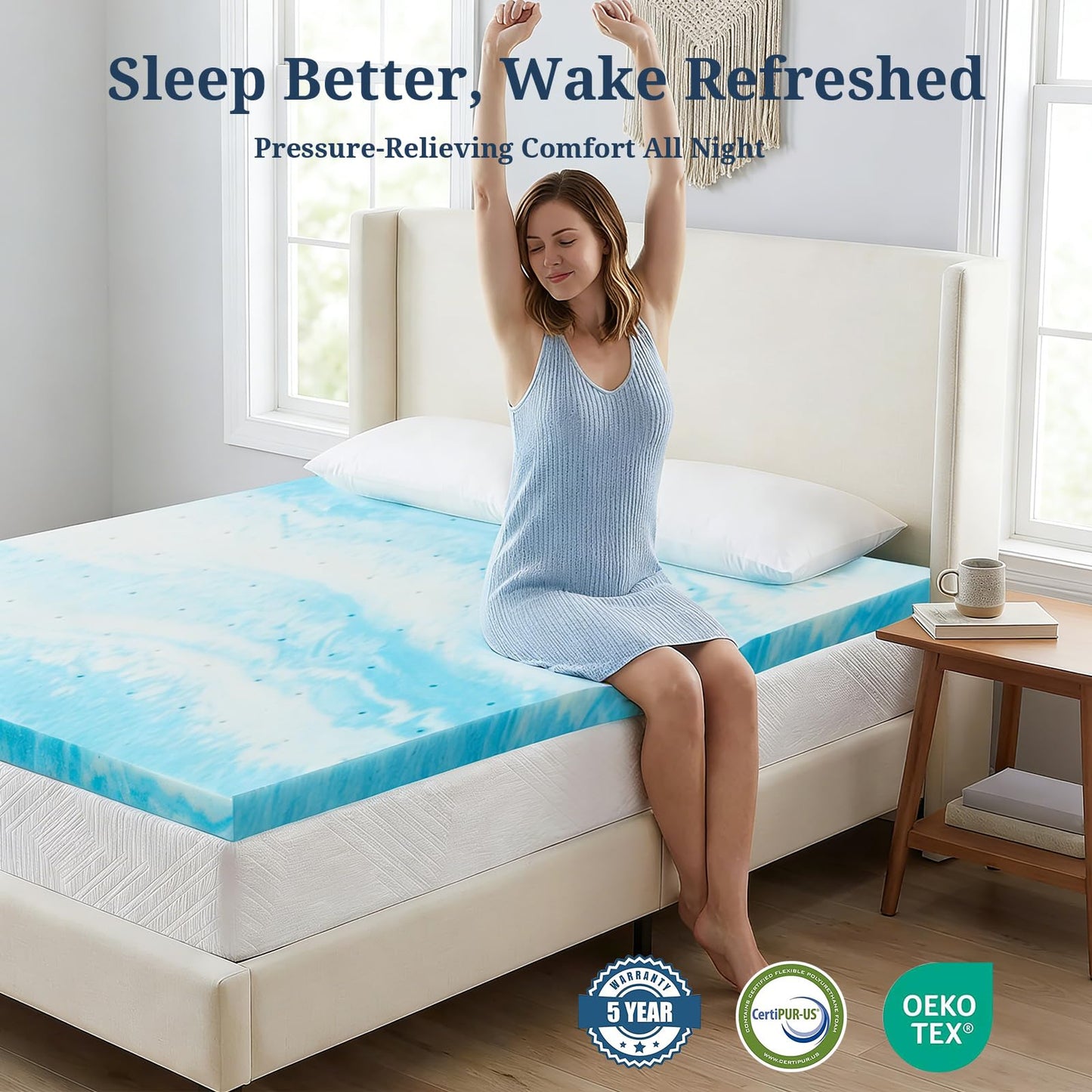 IULULU King Size Mattress Topper, 2 Inch Gel Memory Foam Topper, Light Comfort Upgrade, CertiPUR-US Certified