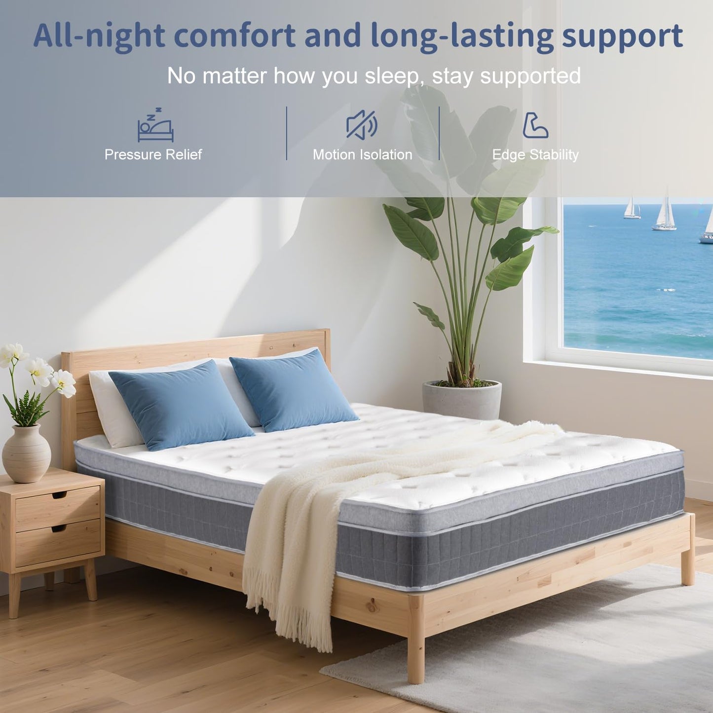 lafengyan Premium Hybrid Mattress with Memory Foam and Pocketed Coils for Balanced Support, Pressure Relief, and Motion Isolation