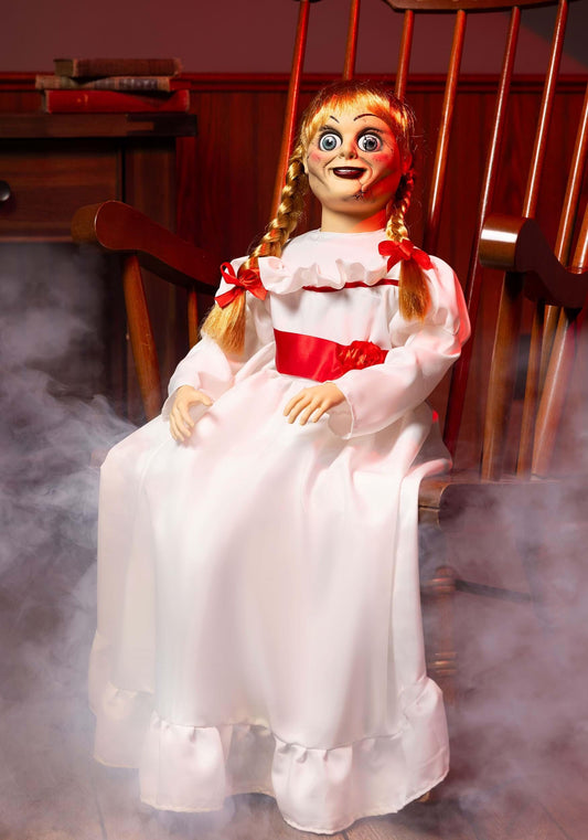 Gemmy 25 Inch Annabelle Doll Animatronic Decoration with Head Movement, Eerie Music, Posable Arms | Horror Movie Halloween Display