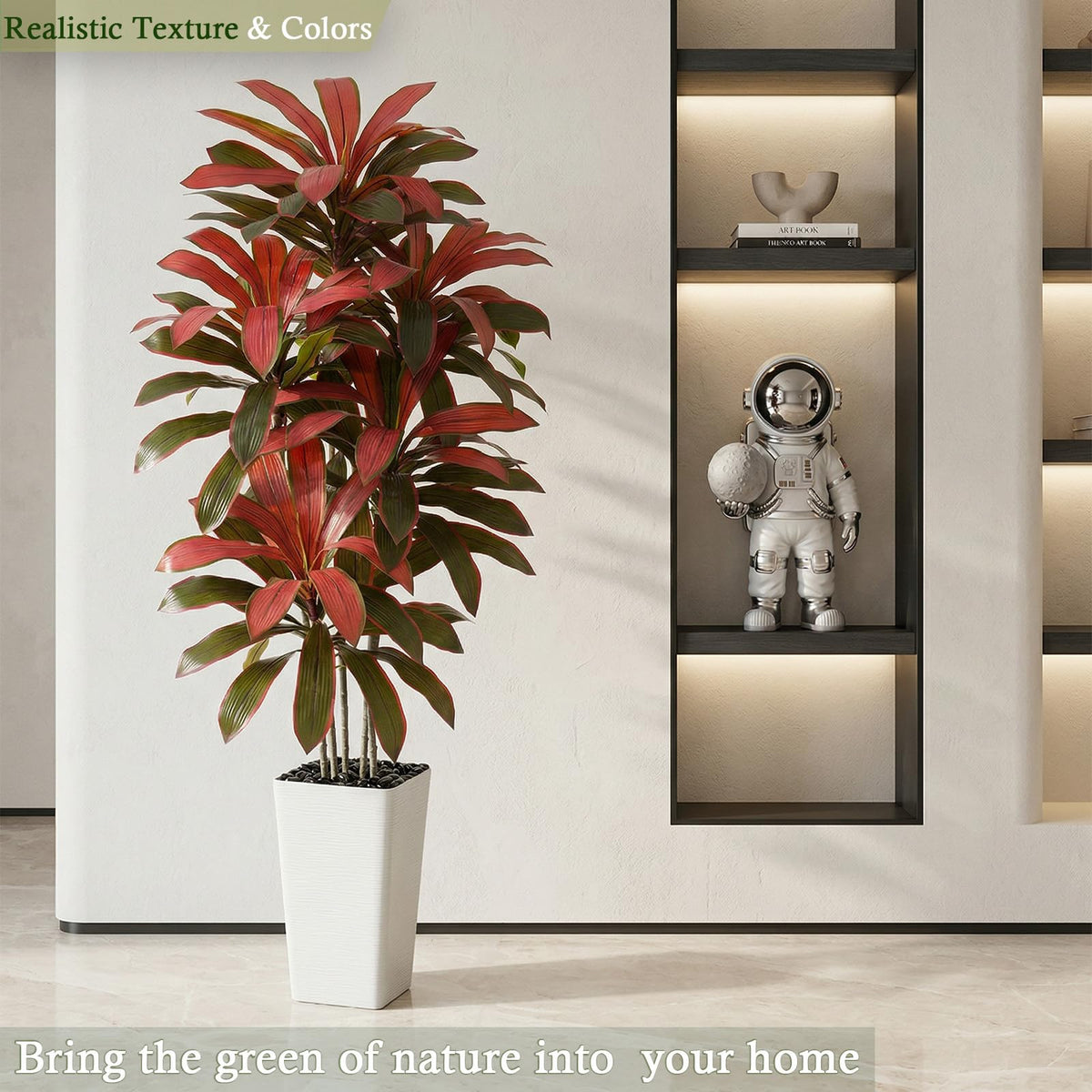 TNGGNT Artificial Dracaena Tree: 5FT Fake Plants Silk Faux Trees（White Pot）