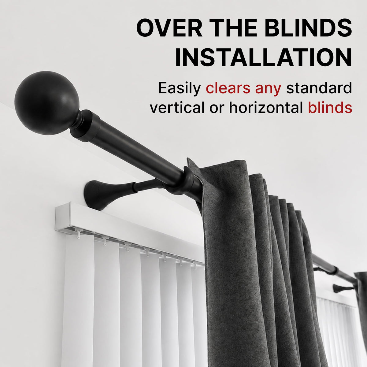 Heavy Duty Curtain Rod Brackets 6 inch Adjustable Holders, Black, Set of 2