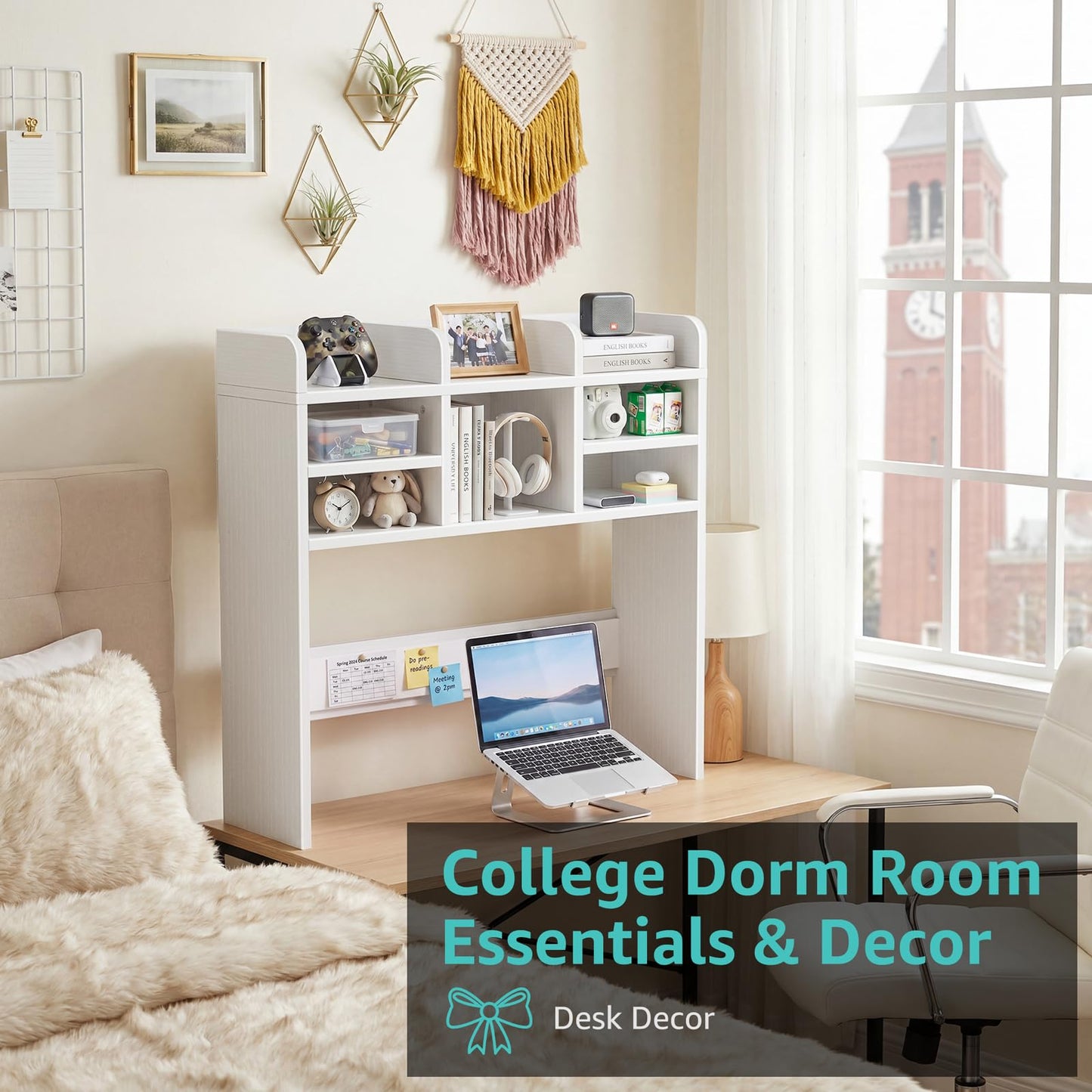 IGERI 37 Inch White Desk Hutch Dorm Top Only with Felt Board for College
