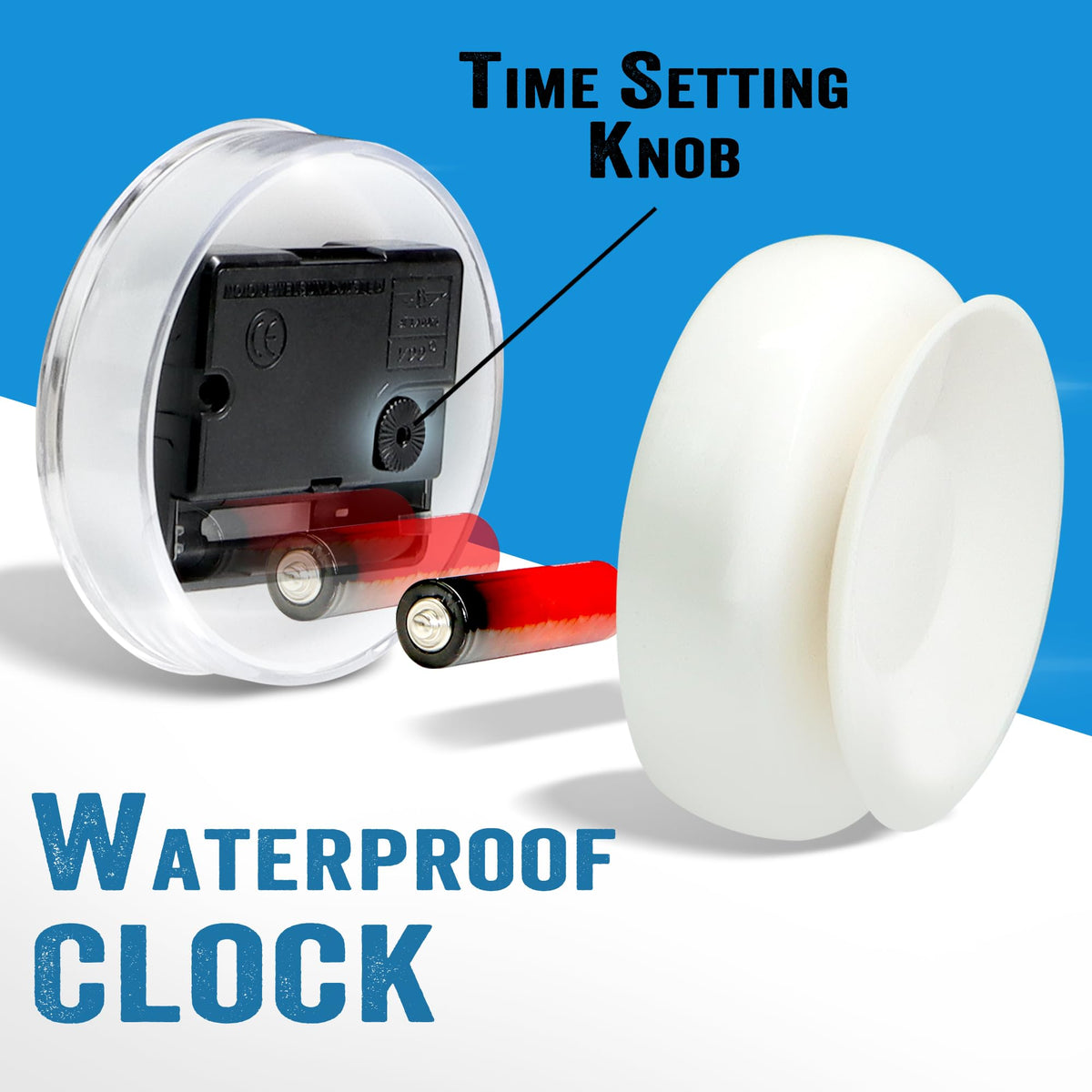 Betus Waterproof Bathroom Shower Clock with Large Suction Cup - Silent, Water Proof, Battery Operated Wall Clock for Toilet, Kitchen, Bedroom (Blue)
