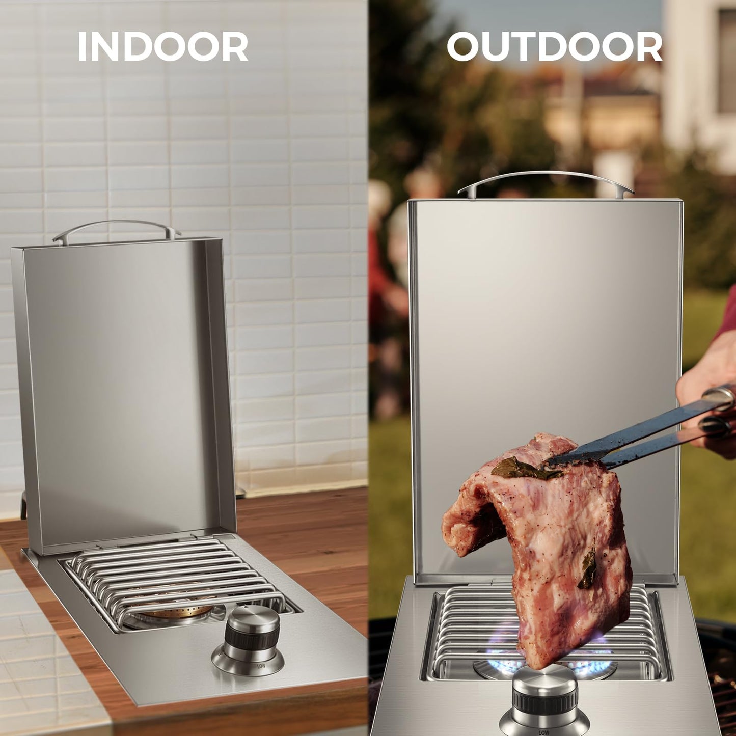 VEPURLT Outdoor Grill Drop-in Gas Single Side Grill Burner, 304 Stainless Steel, Built-in Side Burner for Propane Gas