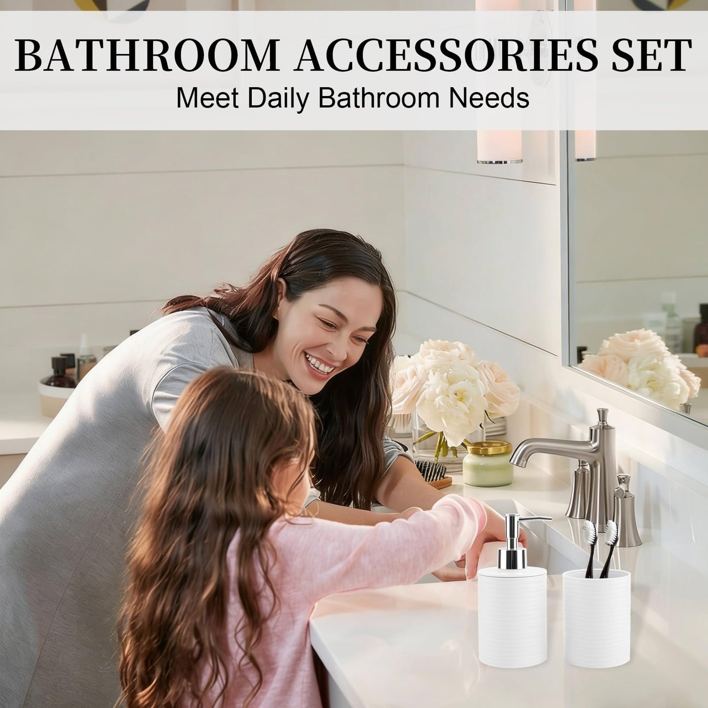 RRM Bathroom Accessory Set, White Bathroom Set for Modern Bathroom Decor