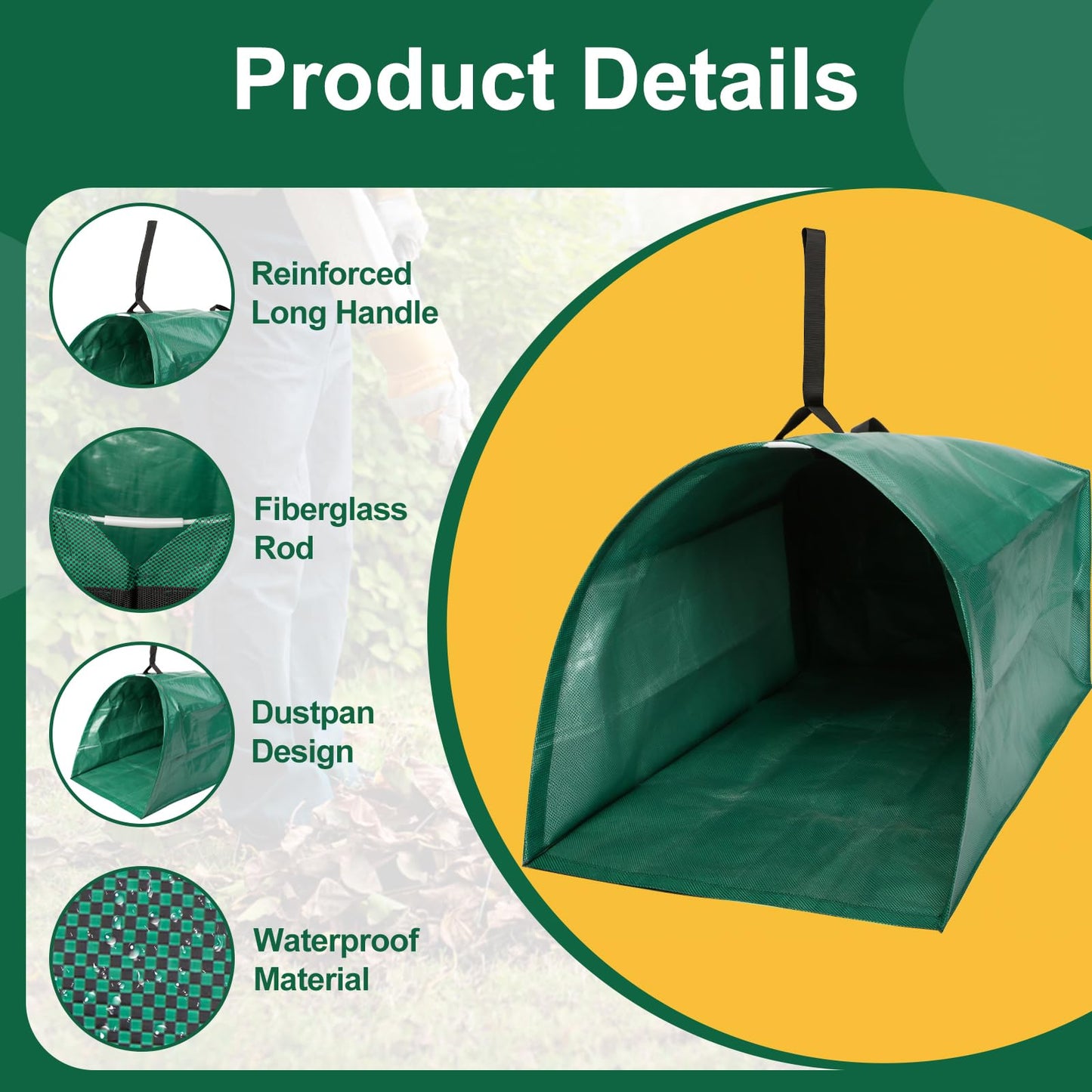 NIGOOLATA 72 Gallon Large Leaf Collector, Foldable Reusable Yard Waste Bags, Heavy Duty Dustpan Type Garden Leaf Bags with Gloves