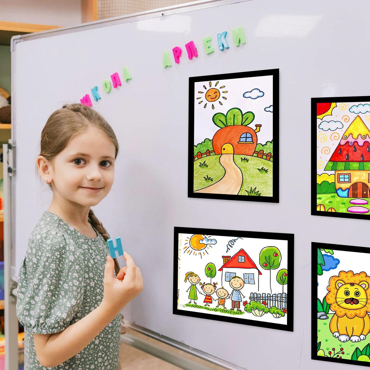 4Pcs Kids Art Frame for Fridge, A4 Magnetic Kids Artwork Frames Changeable