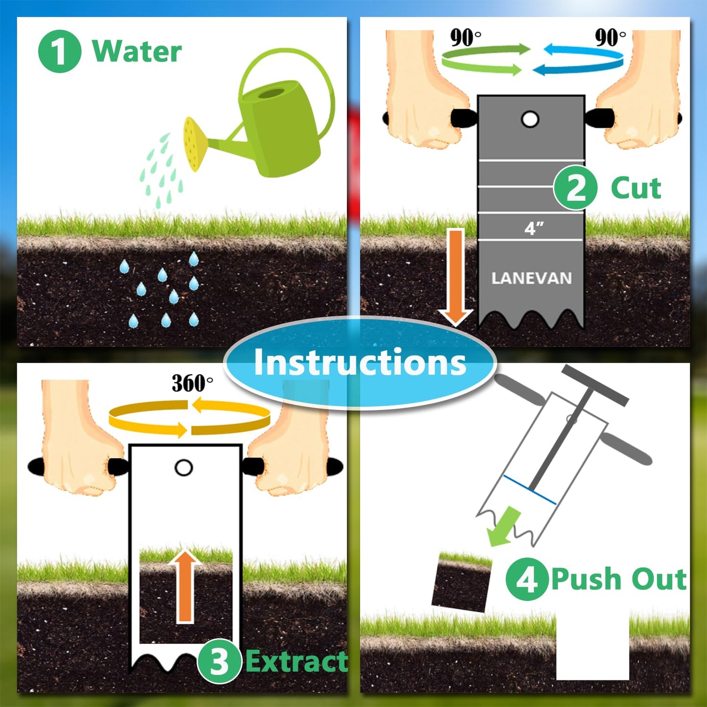 LANEVAN Stainless Steels Golf Hole Cutter for Putting Green Practice, 4Inch & 6Inch USGA Standard Portable Post Hole Digger for Backyard, Lawn Plugger Tool for Gardening