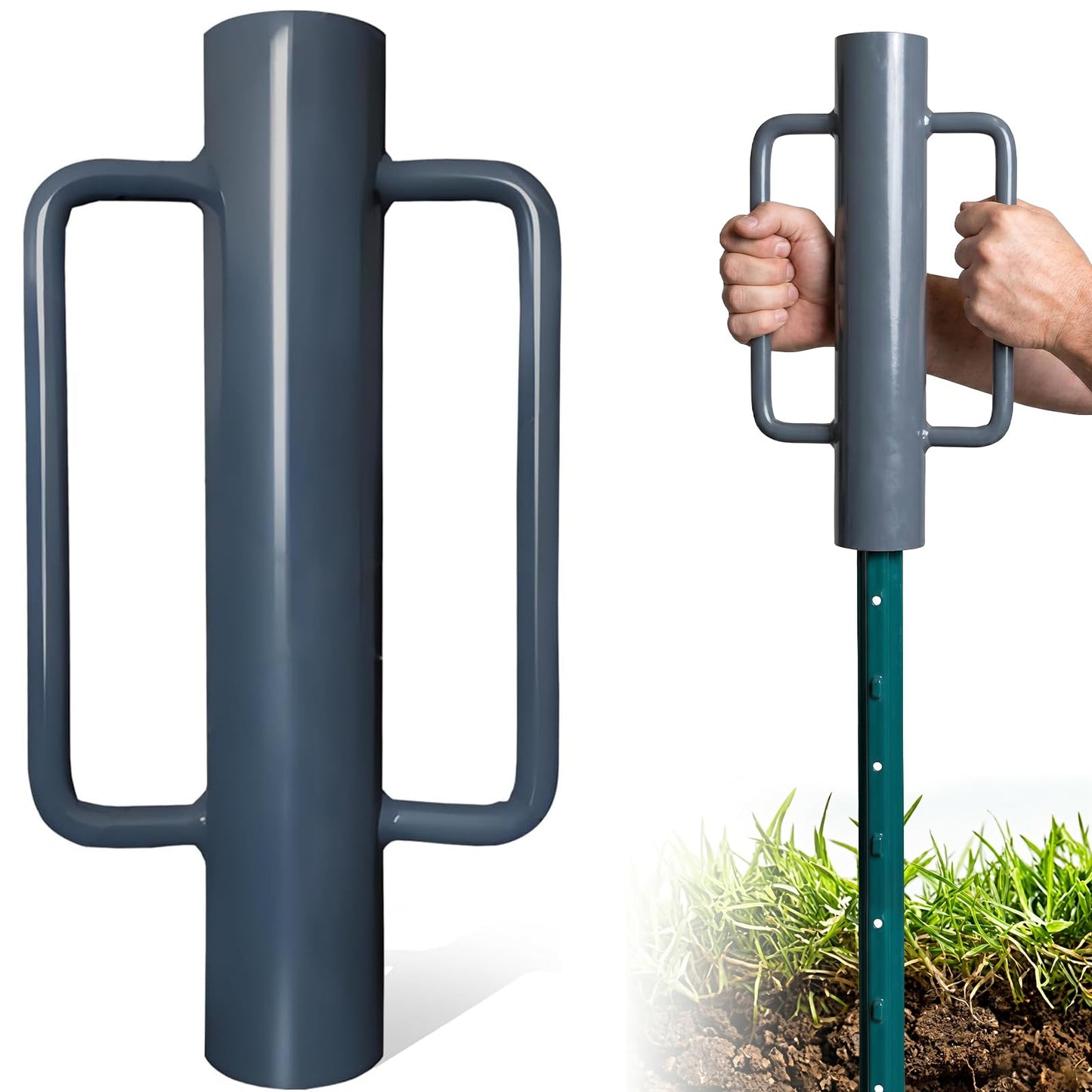 Thealyn Fence Post Driver 17 Inch 12LB Metal T Post Driver with Handles Heavy Duty T Post Driver Post Pounder for T-Posts, U Channel, Metal Post and Sign Post Pole Driver Tool