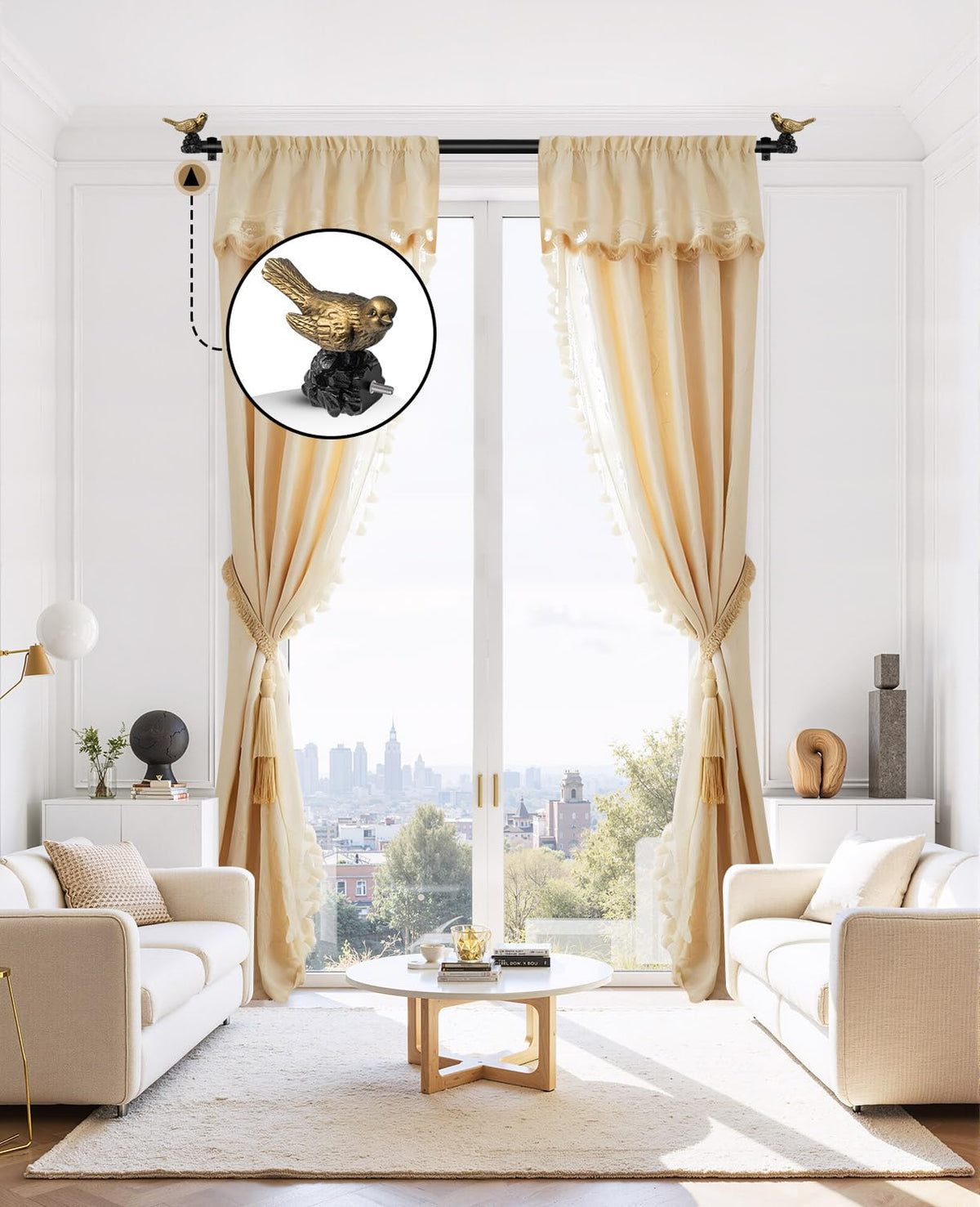 KVEEO 1 or 7/8 Inch Bird-Shaped Decorative Finials for Curtain Rods,Curtain Rod Ends Metal Curtain Rod Finials Ends Easy to Install Set of 2 Rod End (Gold)