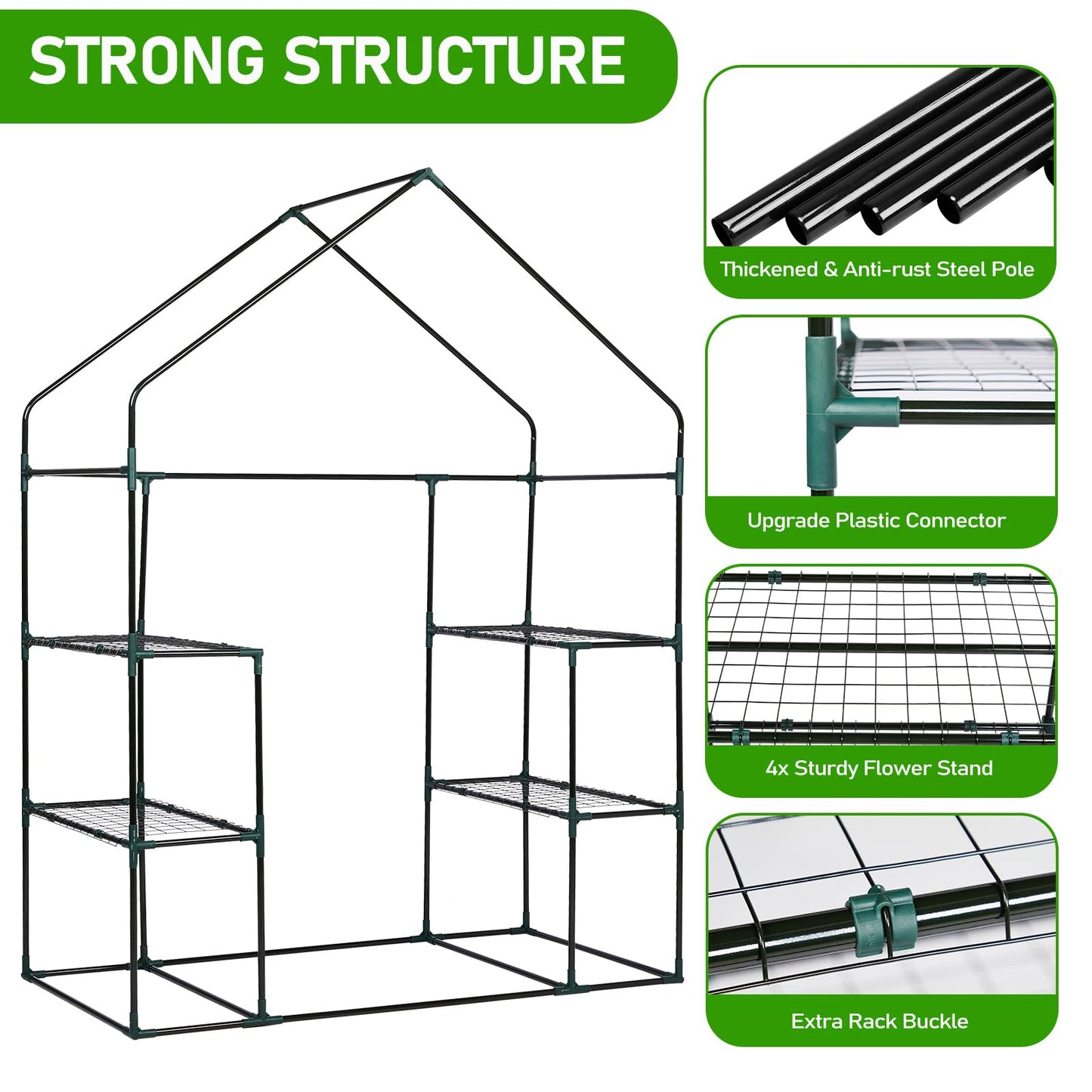 Greenhouse for Outdoors,Walk in Plant Greenhouses with Shelves,Heavy Duty with Durable PE Cover,Plant Stands Portable Green House for Garden Plants (White)
