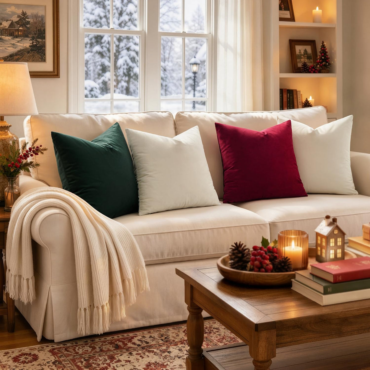 MIULEE Velvet ChristmasThrow Pillow Covers 18x18 Inch Pack of 2 Wine Red