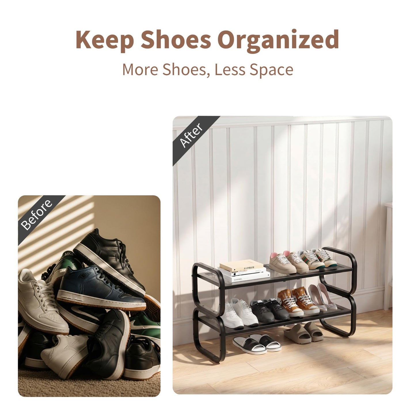 HDDTTZ 2 Tier Shoe Rack - Expandable Shoe Organizer for Closet