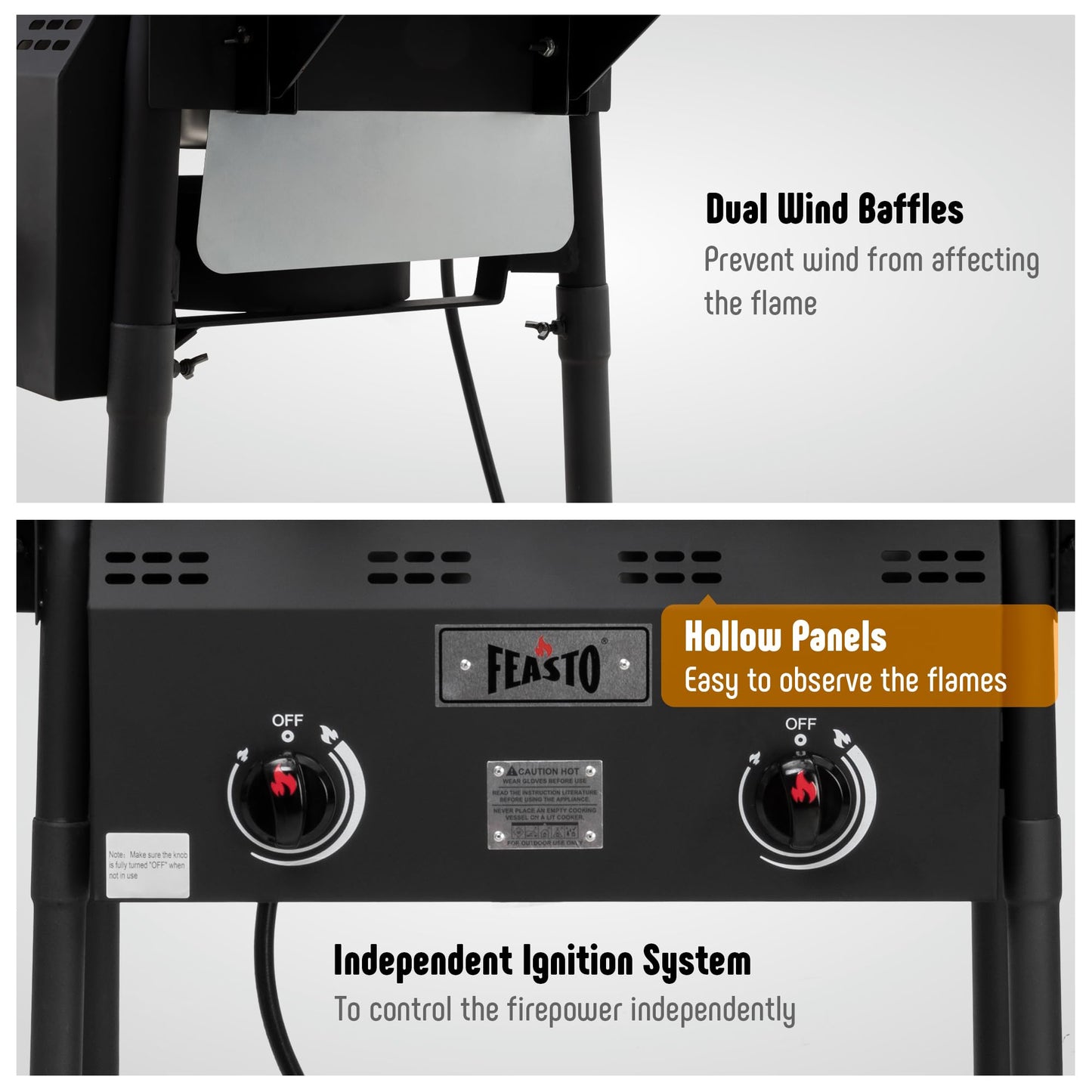 Feasto Outdoor Propane Deep Fryer, Dual Tank with Dual Independent Cast Iron Burners and Thermometers, Removable Fryer Pot, Baskets & Lids, Movable Propane Fryer Cart with Regulathor, 50000 BTU