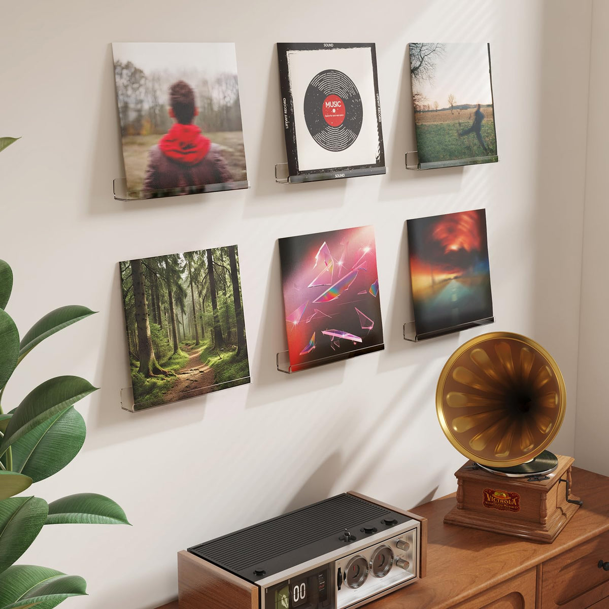 Lifewit Narrow Acrylic Floating Shelves for Vinyl Record 12", Clear 6 Pack