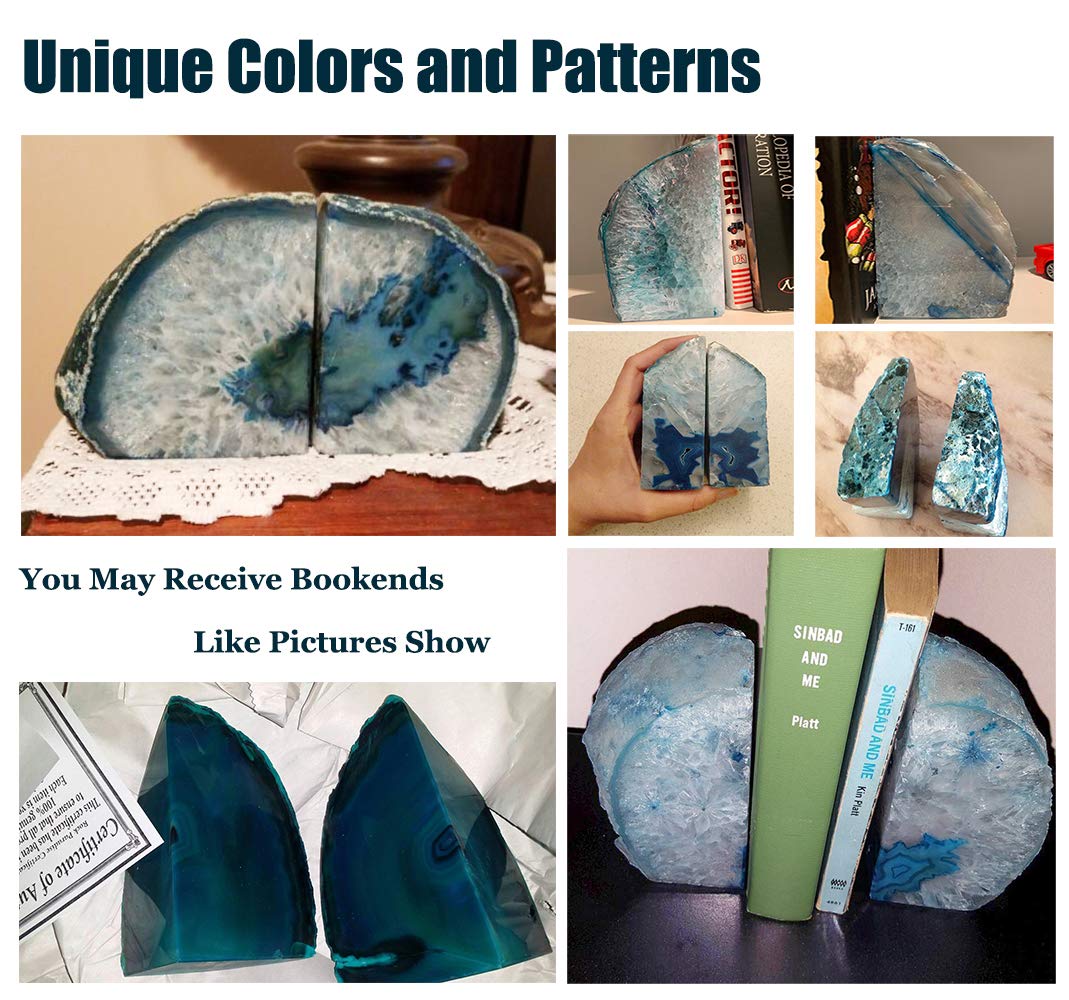 Agate Geode Bookends Heavy Duty Teal Crystal Stone Book Holders Decorative