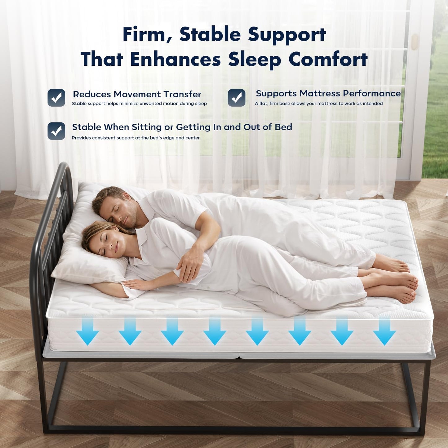BedBro Bunkie Board Full 10mm (54" x 75") – Gray Under Mattress Support, Anti-Sag & Noise-Free, Breathable Low Profile Bed Board for Metal Frame, Slatted Beds& Platform