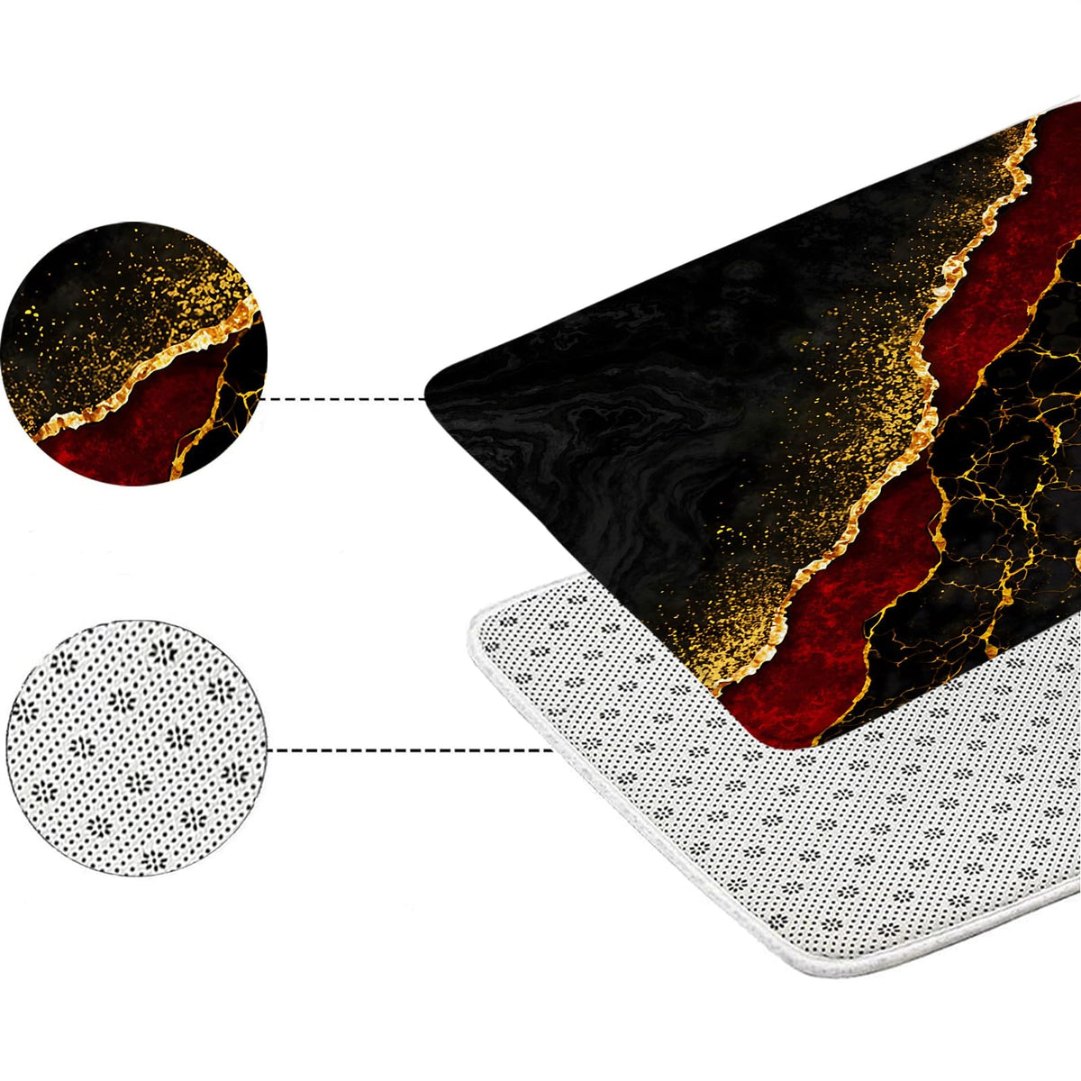 ZKJSMGS Red Marble 3 Piece Bath Rug Sets,Abstract Burgundy Maroon Marble Gold Veins Texture Crack Ink Luxury Geometric 17.8"x29.5"Bath Rug,Toilet Seat Cover, U-Shaped Toilet