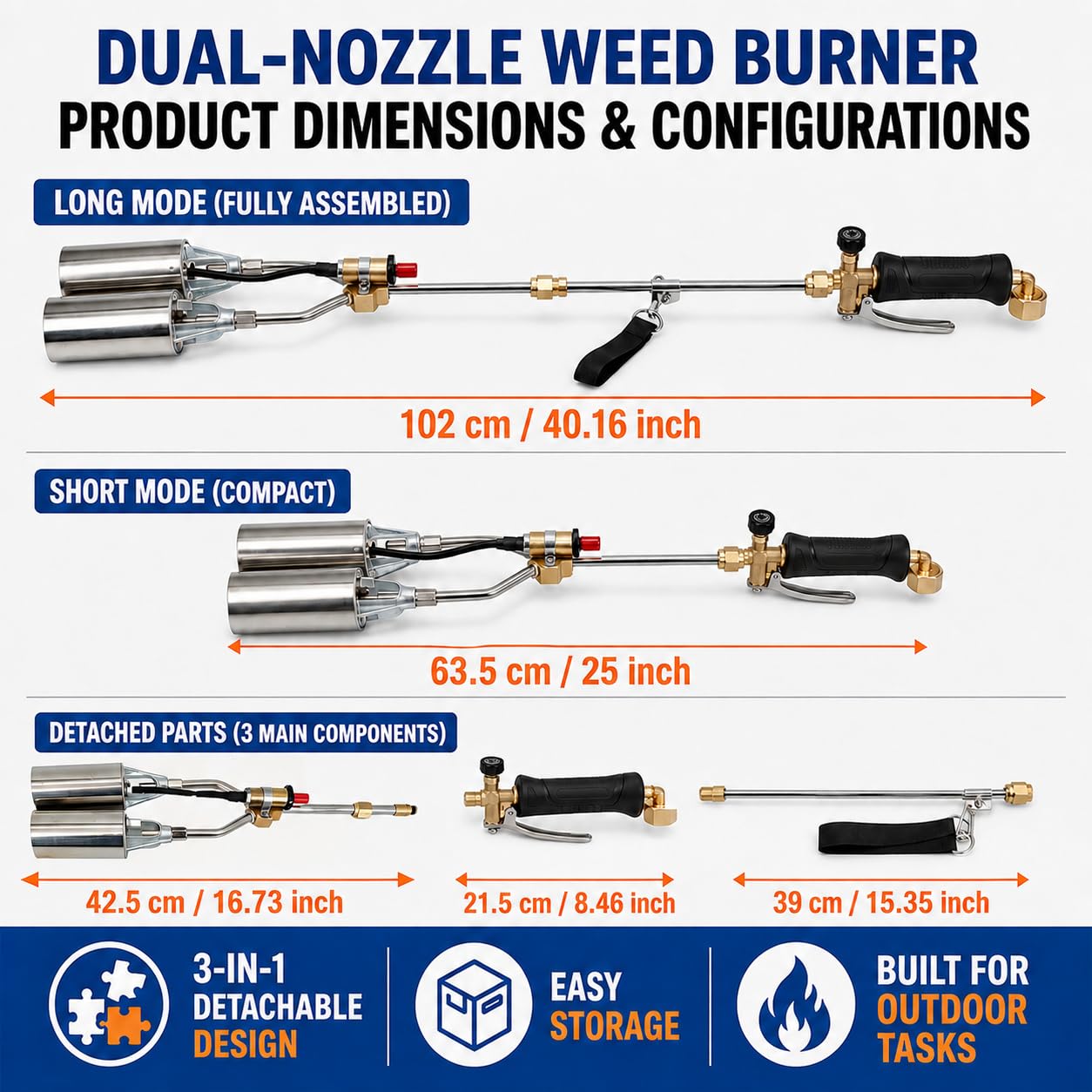Dual-Nozzle Propane Weed Torch, Heavy Duty Weed Burner Torch with 11.5 FT Hose, Trigger Ignition & Adjustable Flame, Outdoor Propane Torch for Garden, Driveway, Patio, Wood, Ice and Snow, Black