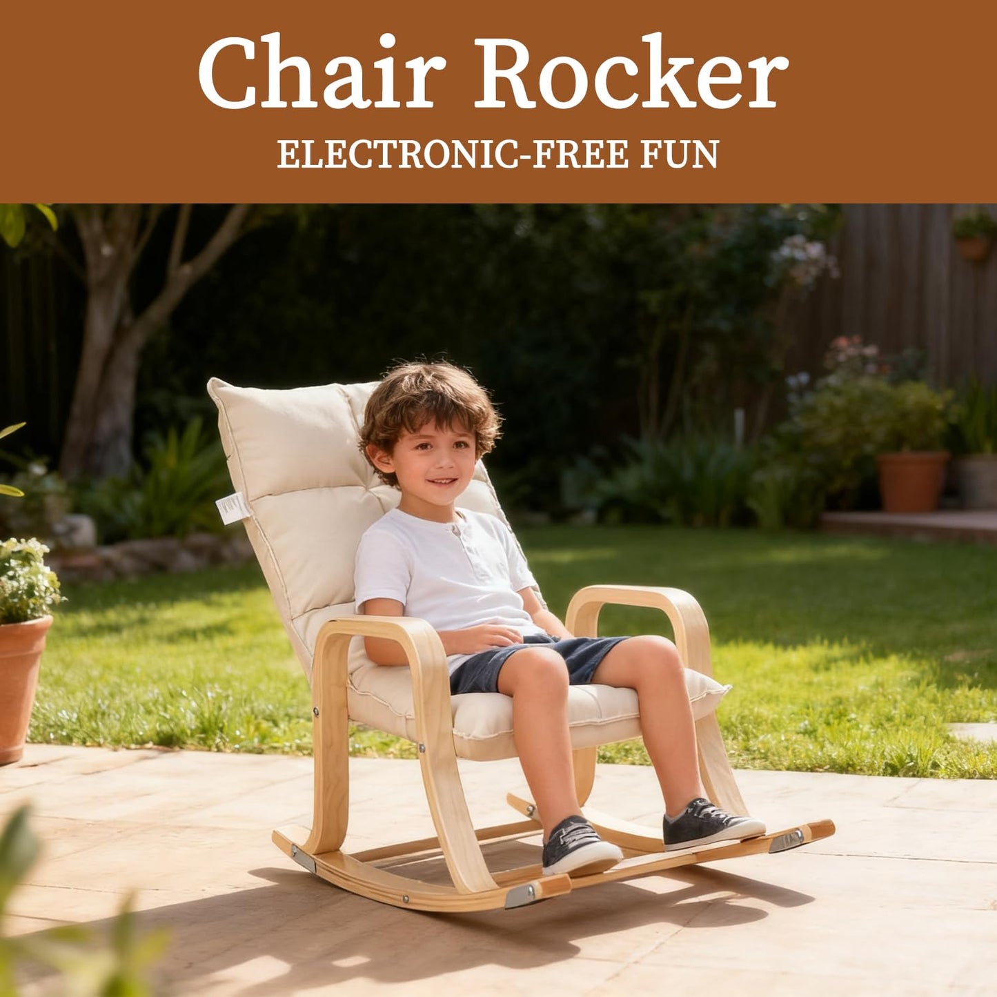 Swegrow Kids' Recliners，Rocker and Stationary Options, Sensory Rocking Chair for Kids & Toddlers，Versatile Floor Chair with Soft Fabric and Stability for Playroom, Bedroom, or Nursery (Beige)