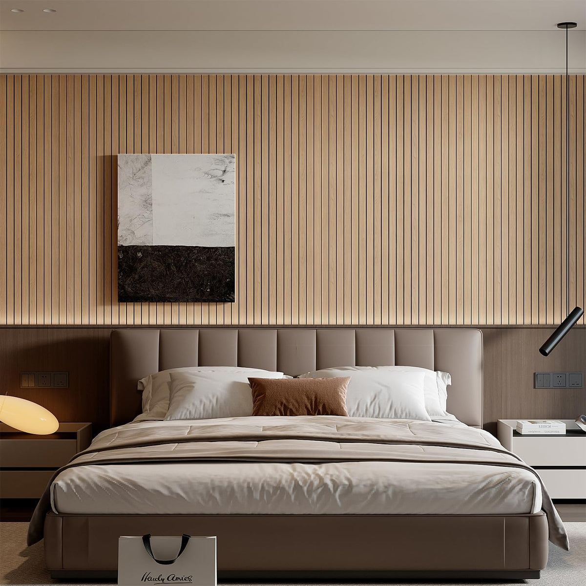 YU LI 3DH Peel and Stick PVC Slat Wall Panel, 236 x 15.75 Inches, Self-Adhesive Faux Oak Wood Grain, 3D Soundproof for Ceilings and Rooms - 1 Pack
