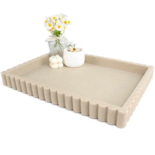 YMXYJM Decorative Tray for Coffee Table, Modern Tray Decor, 14" Beige Resin