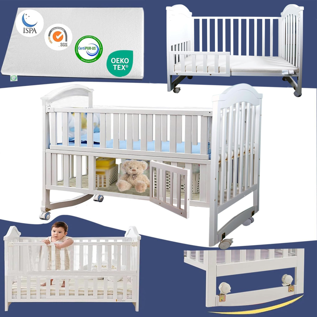 Styhigh Portable Mini Baby Crib 4in1 Beside Cunas with Mattress