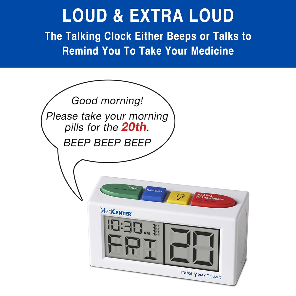MEDCENTER Digital Talking Medication Alarm Clock for Seniors