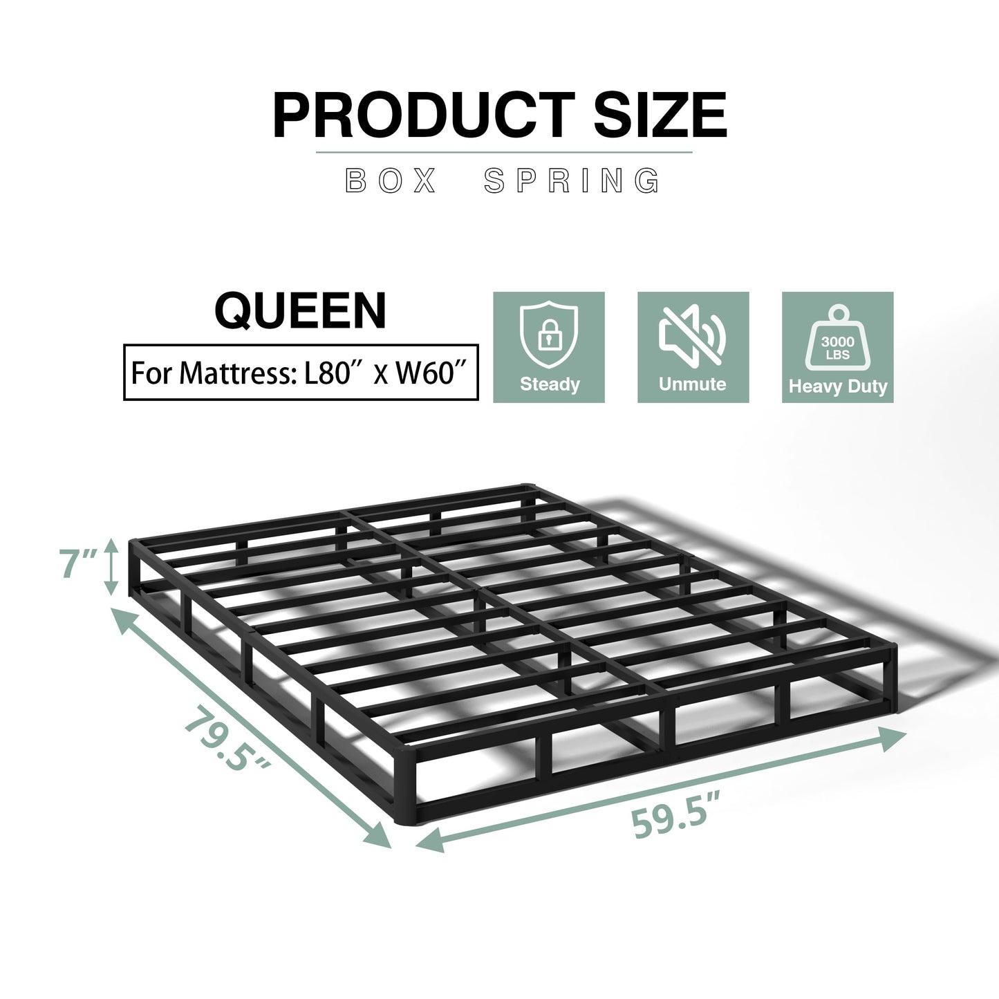 TROZULER 7 Inch Box Spring for Queen Bed, Heavy Duty Metal Mattress Foundation, 3000 lbs Capacity, High Profile, Noise-Free, Easy Assembly with Fabric Cover