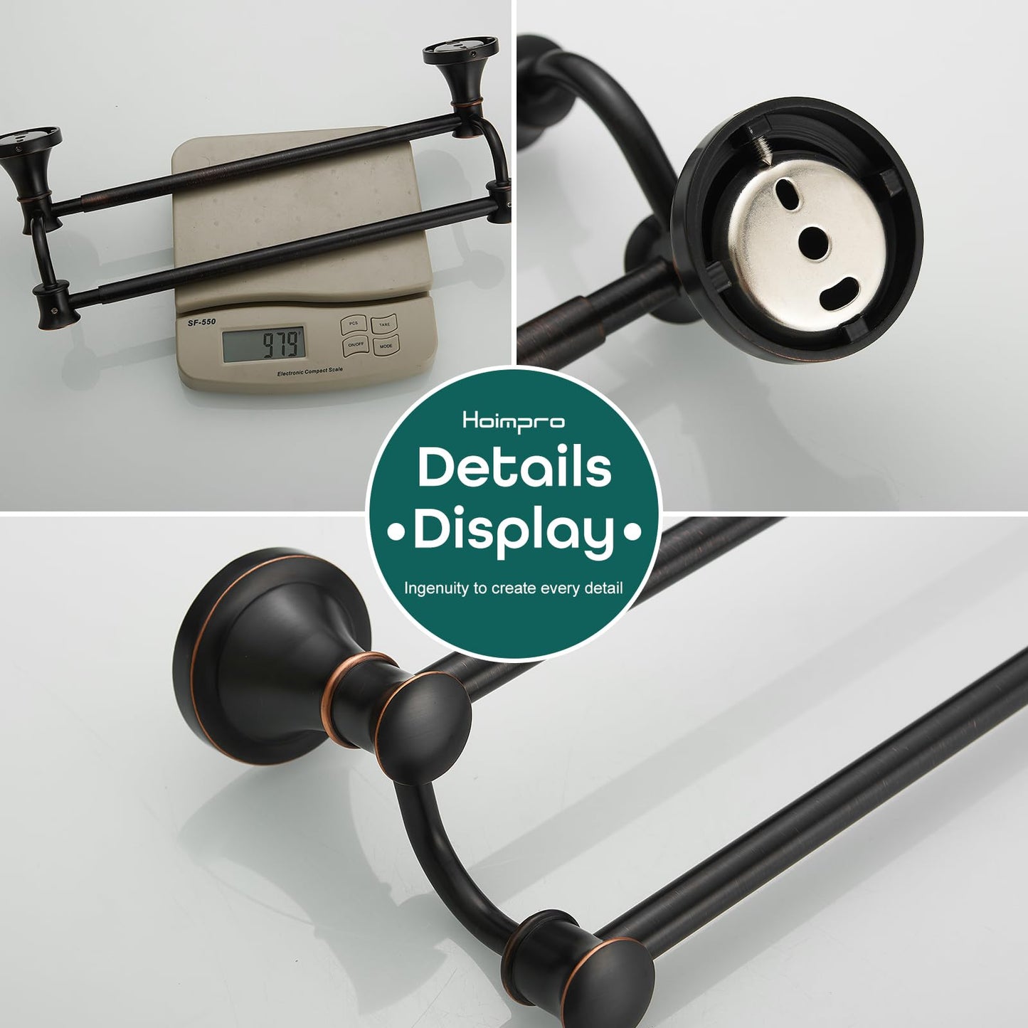 Hoimpro Adjustable Retractable 15-27 Inches Stainless Steel Bathroom Towel Bar, Bathroom Accessories Bath Hotel Double Towel Bar Rod Hanger Wall Mounted Towel Holder Towel Rack, Oil Rubbed Bronze